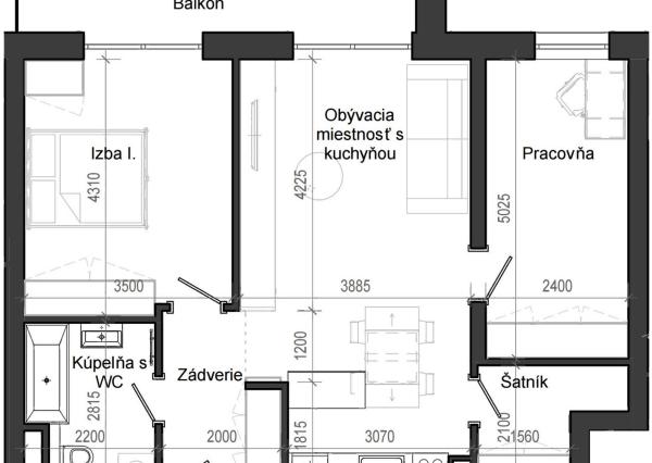 3 izbový byt B13 - 2D