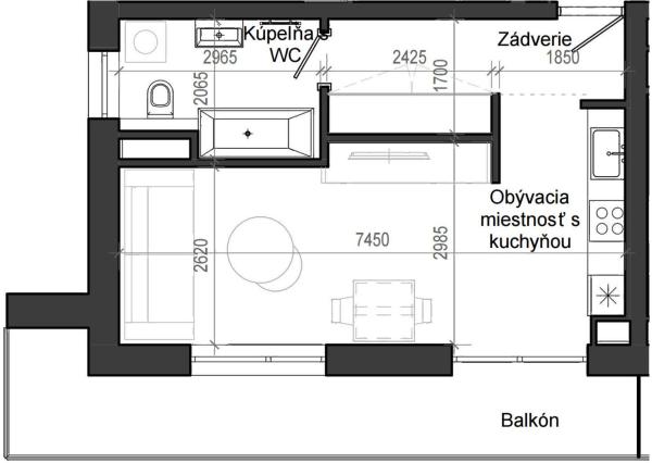 1 izbový byt B13 - 2B