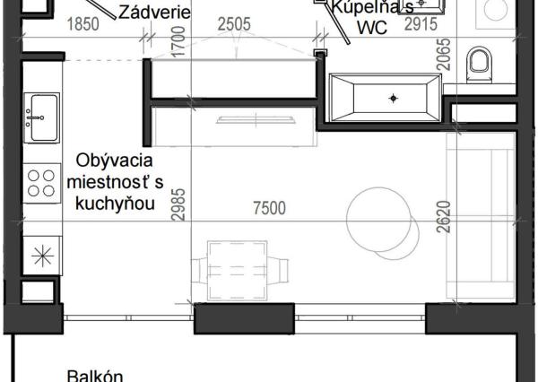 1 izbový byt B13 - 2A