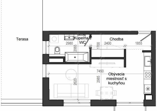 1 izbový byt B13 - 1B