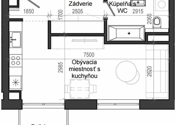 1 izbový byt B13 - 1A