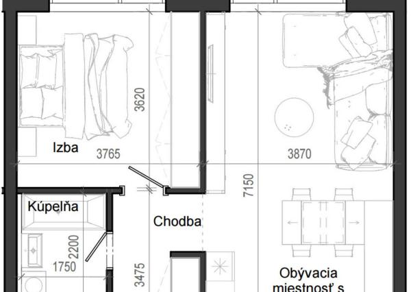 2 izbový byt B12 - 4E