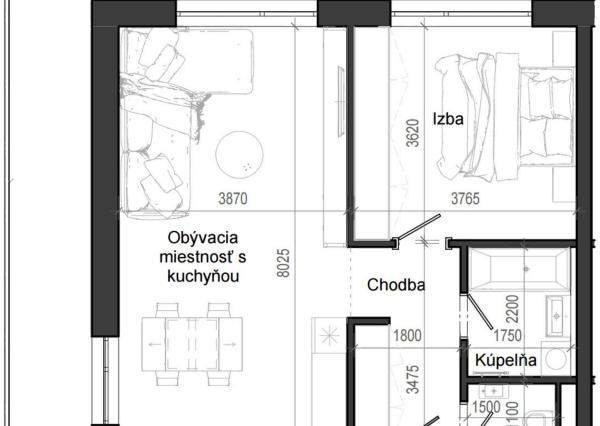 2 izbový byt B12 - 3D