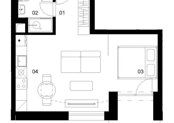 A1F - 1 izbový byt - Nové Mlynarce